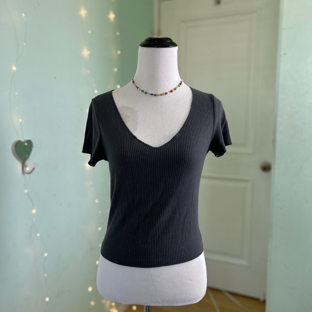 Dark Gray Wild Fable Ribbed V Neck Tee